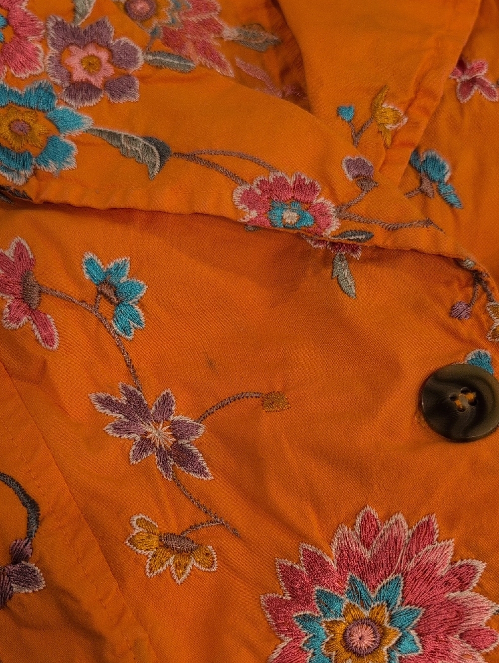 Johnny Was Orange Floral Embroidered Deconstructed Blazer - Picture 8 of 16
